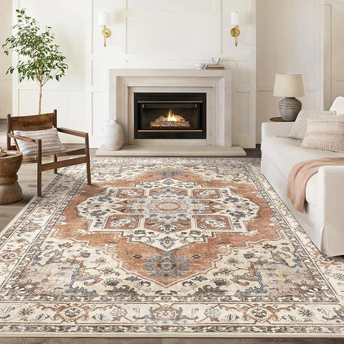 10x14 Washable Area Rug: Vintage Neutral Soft Non Slip Thin Large Floor Carpet - Image 2