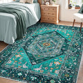 SERISSA 4x6 Boho Bedroom Rug, Washable Non Slip Vintage Teal Area Rugs by SERISSAHomeDecorCollection