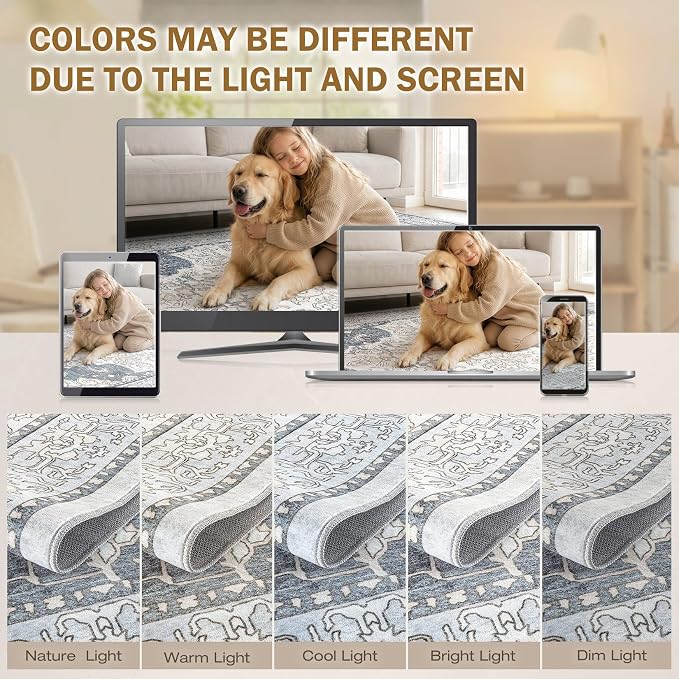 cotiled 9x12 Area Rug Machine Washable Vintage Carpet - Image 8