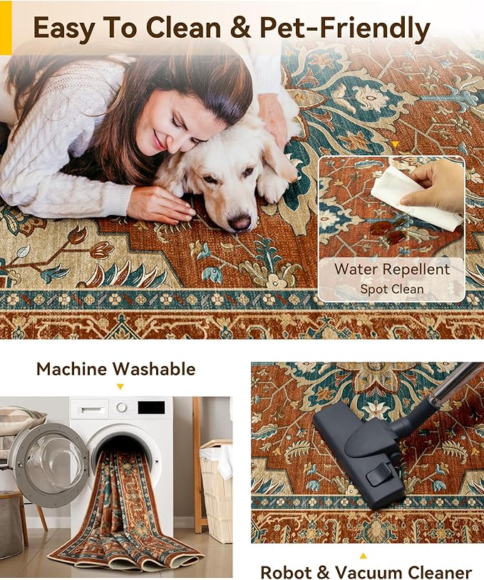RELEANY Area Rugs Runner 2'6"x5' Washable Non-Slip, Floral Vintage Distress - Image 5