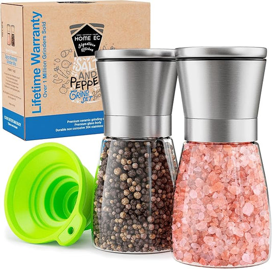 Home EC Original Stainless Steel Sea Salt and Pepper Grinder Set of 2 by HOMEEC