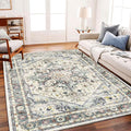 CHAMPLANT Area Rug 6'x9' Cyan Khaki Washable Vintage Traditional Floor Cover by CHAMPLANT