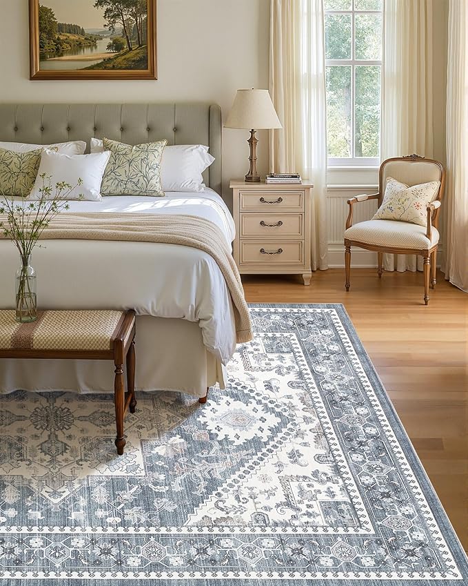 10x12 Vintage Area Rug: Washable Neutral Soft Non Slip Thin Large Floor Carpet - Image 3