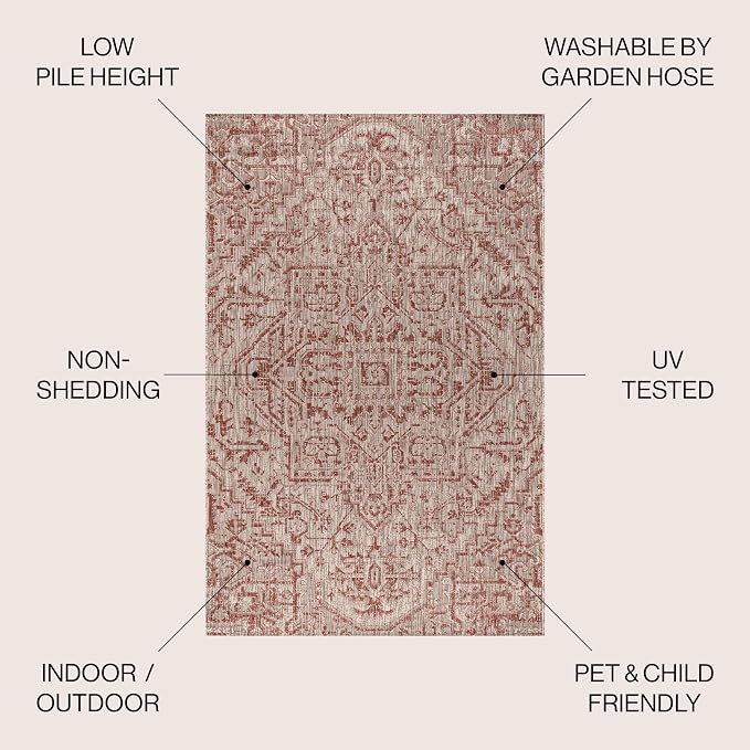 JONATHAN Y Boho Medallion Indoor Outdoor Square Area Rug 8X8 Red/Taupe - Image 2