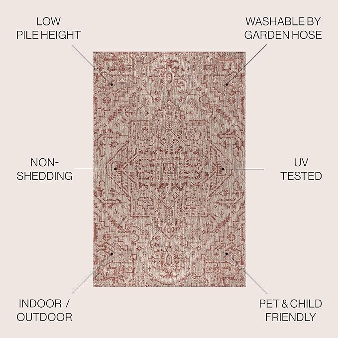 JONATHAN Y Boho Medallion Indoor Outdoor Round Area Rug 6 Ft Red/Taupe - Image 3