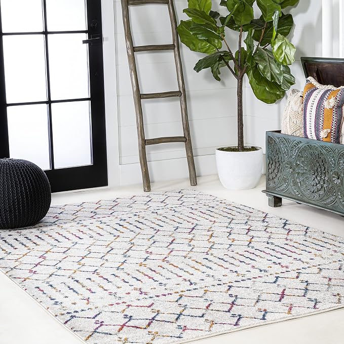JONATHAN Y Boho Vintage Diamond Cream/Multi Indoor Area Rug 8X10 ft, Moroccan - Image 5