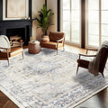 CHAMPLANT Washable Area Rug 8'x10' Floral Blue Boho Design Non-Shedding by CHAMPLANT
