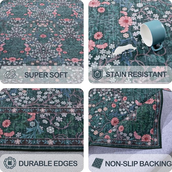 Washable 2x3 Entry Rug, Front Door Rugs Indoor, Vintage Floral Area Rugs - Image 4