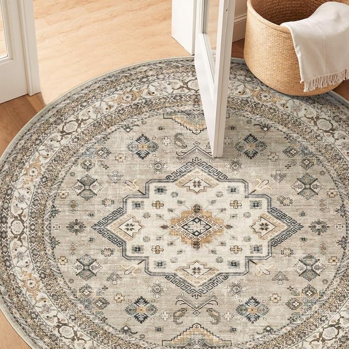 5ft Round Vintage Living Room Area Rug - Image 7