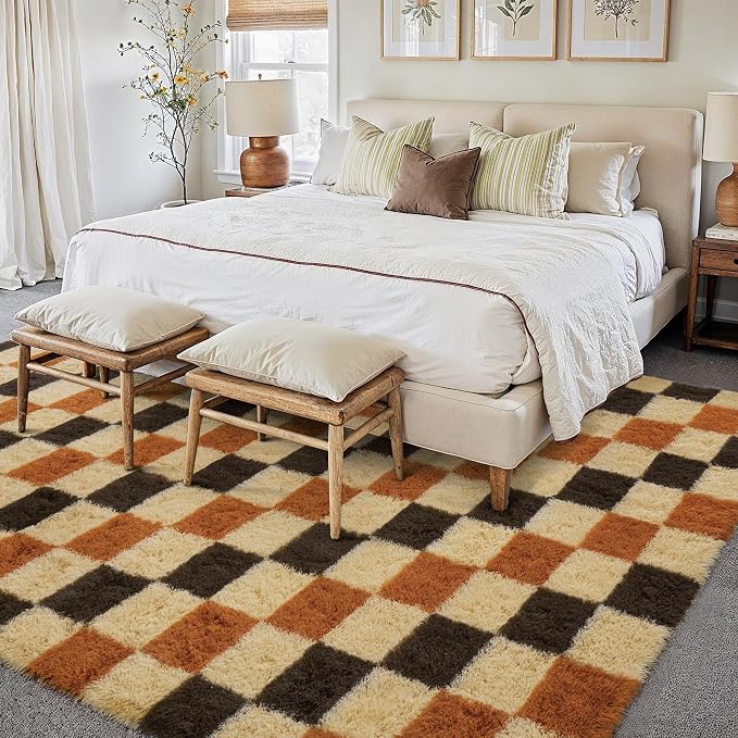 PureCozy Checkered Rug 6x9 for Living Room, Colorful Modern Shag Rug Washable - Image 2