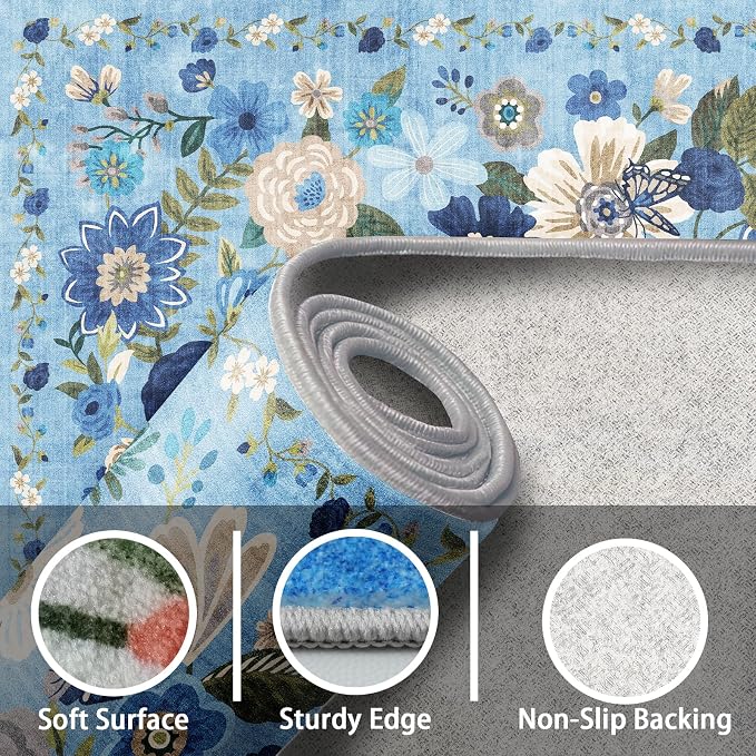 Floral Washable 6x9 Area Rugs, Soft Bedroom Rug - Image 4