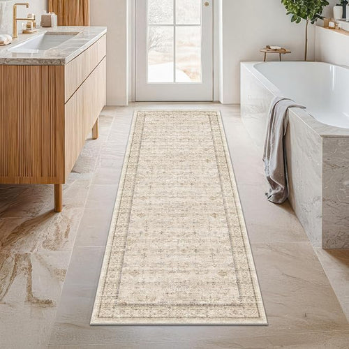 2x6 Long Beige Farmhouse Kitchen Runner Rug Washable Non Slip Carpet by HazoHaus