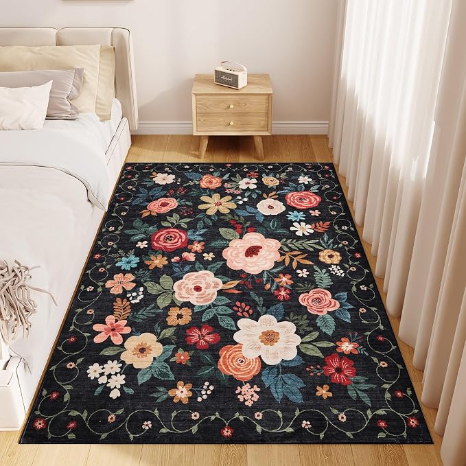 DUKINO 4x6 Feet Office Chair Mat, Lightweight Non Slip Washable Floral Area Rug - Image 5