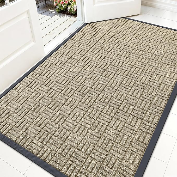 OLANLY Front Door Mat Outside Entrance 59x34, Heavy Duty Sturdy Natural Rubber by OLANLY