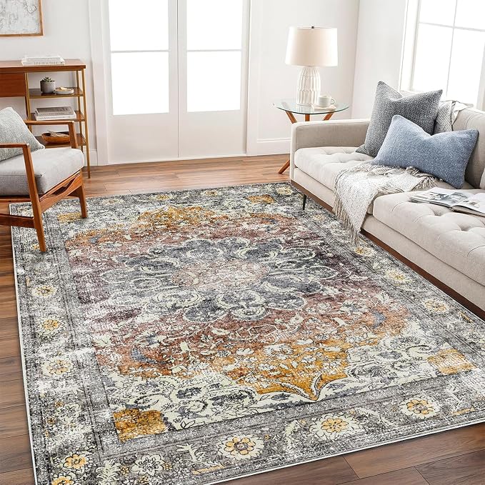 CHAMPLANT Area Rug 5x7 Washable Rug Brown Vintage Traditional Floor Cover by CHAMPLANT