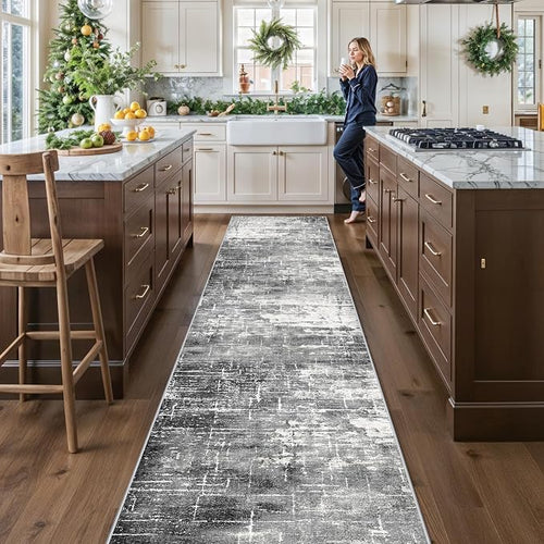 Abstract 14ft Long Runner Rug: Non-Slip Washable Rug Runner Low-Pile Soft by HYHAOYUNLAI
