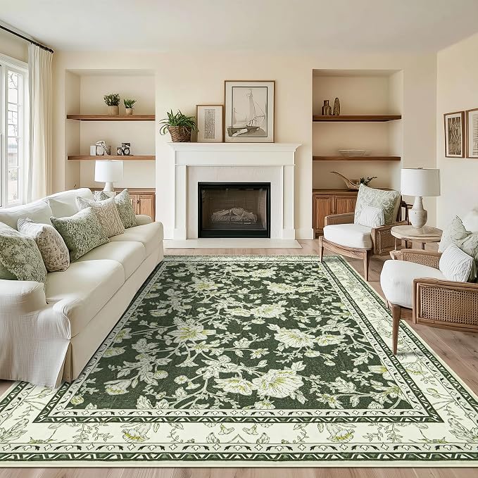 Olive Green Boho 9x12 Rug Living Room Extra Large Washable Non Slip Soft - Image 8