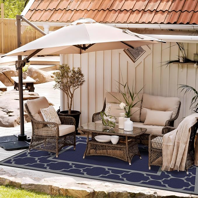 GENIMO Outdoor Rug 9' x 12' Patio Waterproof, Foldable Reversible Plastic Straw - Image 2
