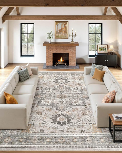 10x14 Vintage Area Rug: Washable Neutral Soft Non Slip Thin Large Floor Carpet by MICGEEK