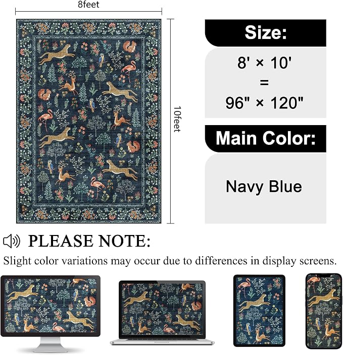 DUKINO 8x10 Rug, Washable Animal Living Room Rug - Image 2