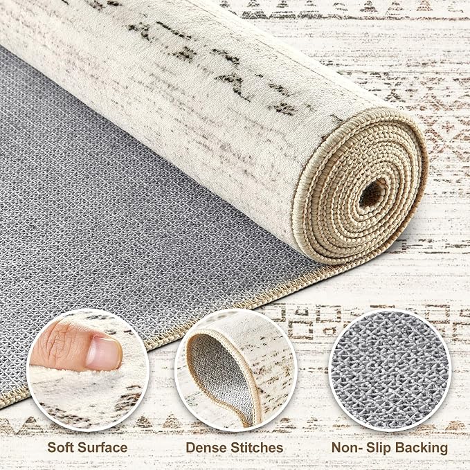 Nakagishi 10x12 Area Rug Living Room: Washable Boho Large Neutral Modern Soft - Image 3