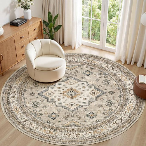 8ft Round Vintage Living Room Area Rug by COTILED