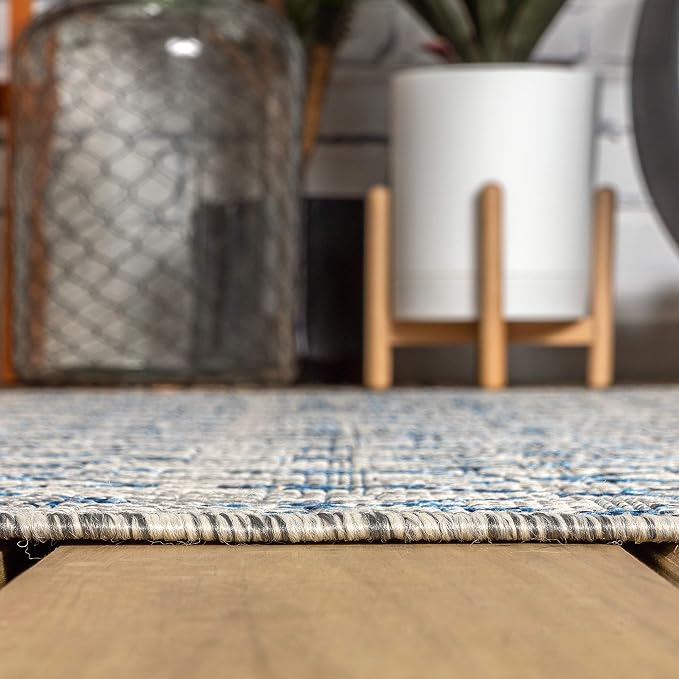 JONATHAN Y Moroccan Geometric Indoor Outdoor Round Area Rug 8 Ft Light Gray/Navy - Image 7