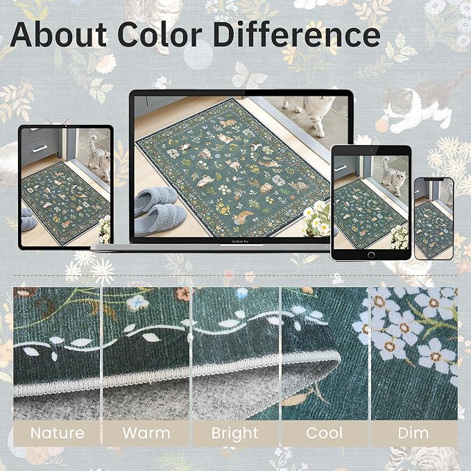 Soalmost Cat 9x12 Area Rugs for Living Room, Machine Washable Animal Floral - Image 7