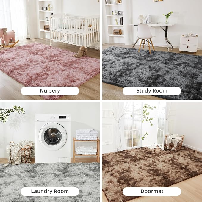 Litanika 5x8 Shag Area Rug for Living Room Bedroom, Tie-Dyed Dusty Pink High - Image 7