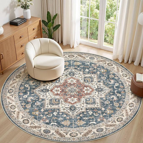 8ft Round Vintage Living Room Area Rug by COTILED