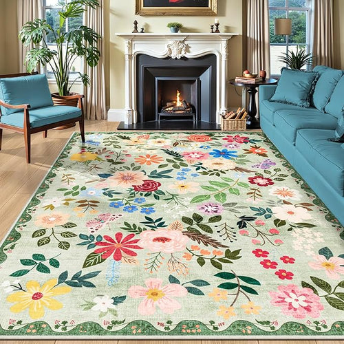 10x14 Area Rugs for Living Room: Floral Washable Rug Vintage Large Soft Boho by PLHXFRSoftAreaRugs