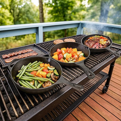 Cast Iron Skillet 3-Piece Set, Heavy-Duty Pre-Seasoned Pan Cookware Set - Image 7