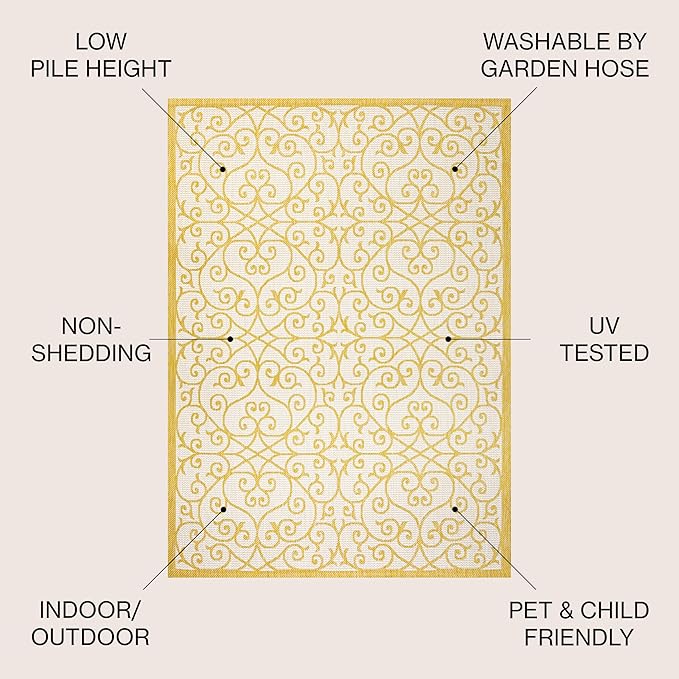 JONATHAN Y Vintage Filigree Indoor Outdoor Area Rug 3X5 Cream/Yellow, Madrid - Image 3