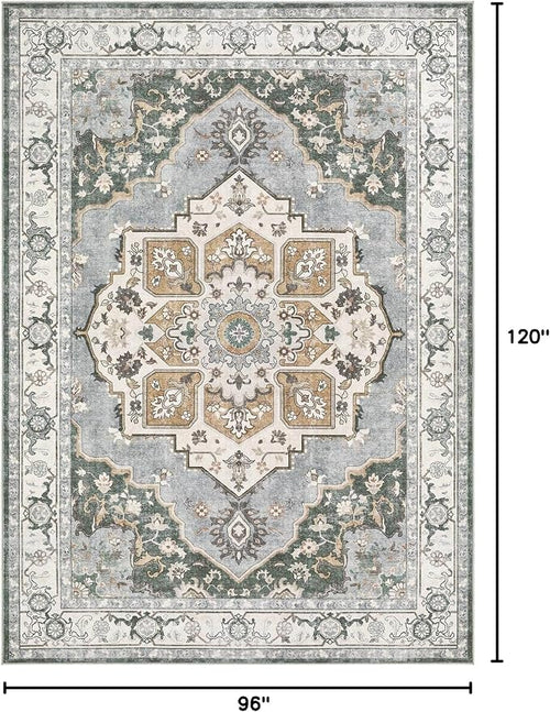 8x10 Washable Area Rug: Vintage Neutral Soft Non Slip Thin Large Floor Carpet - Image 2