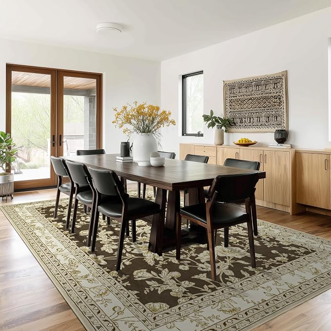 Brown Floral Rug 5x7 Machine Washable Area Rug - Image 8