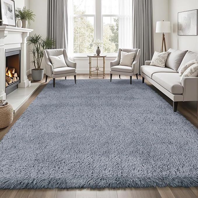 Area Rug for Living Room Bedroom: 9x12 Grey Soft Fluffy Shag Upgrade Non-Slip - Image 3