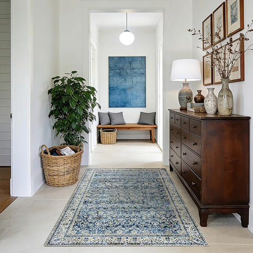 3x5 Front Door Rug Indoor Entrance Blue Bathroom Rugs Non Slip Washable Soft by BILEEHOME