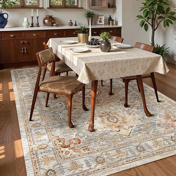 Washable Area Rug 5' x 7' Vintage Traditional Persian Mat - Image 3