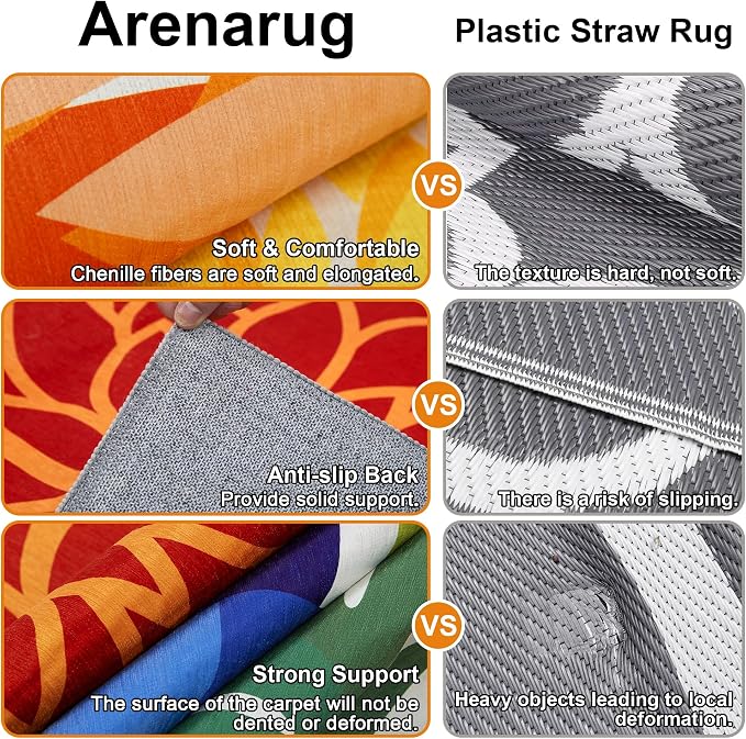 Colorful 9x12 Outdoor Area Rug Washable Multicolored Patio Rug Tropical - Image 5