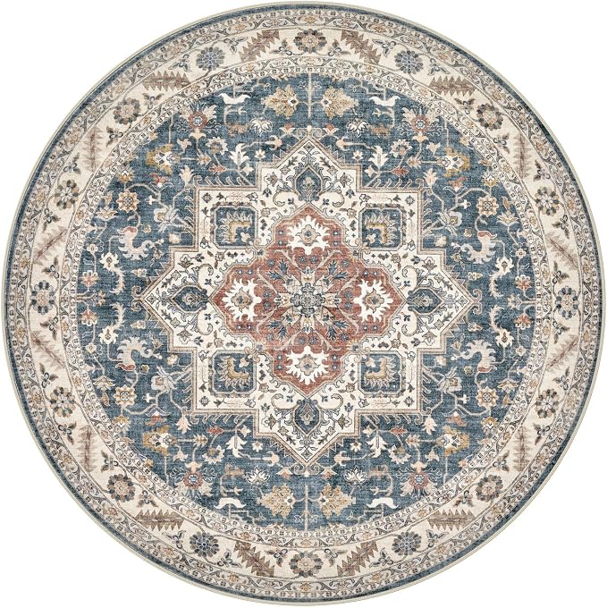8ft Round Vintage Living Room Area Rug - Image 6