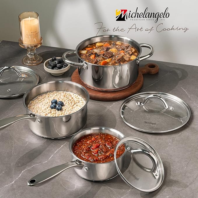 MICHELANGELO Saucepan Set 6pc, 18/10 Stainless Steel Saucepans - Image 7