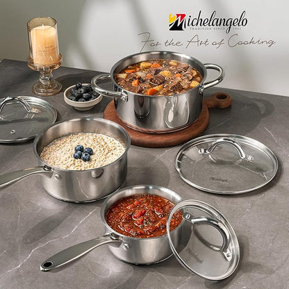 MICHELANGELO Saucepan Set 6pc, 18/10 Stainless Steel Saucepans - Image 7