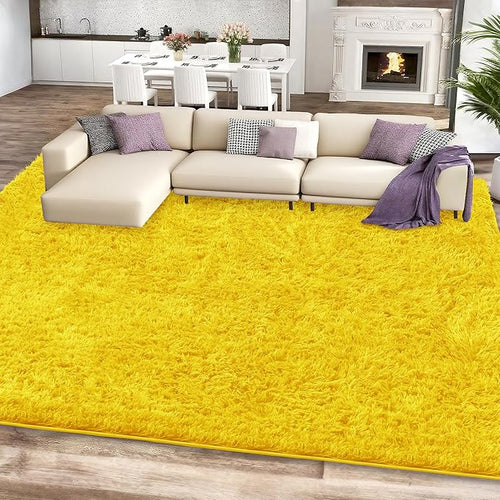 8x10 Yellow Area Rugs for Living Room, Large Fluffy Shag Rug for Bedroom Nursery by Unknown