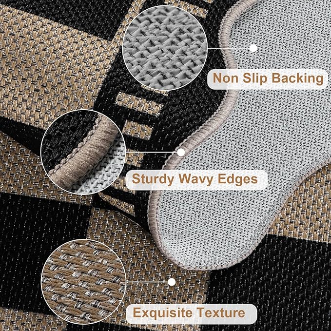 Checkered Easy Jute 3x5 Outdoor Patio Rug, Washable Rugs - Image 4