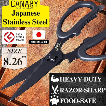 CANARY Japanese Kitchen Scissors All Purpose Heavy Duty 8.2" Matte Black - Image 2