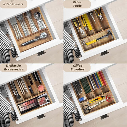 KITEISCAT Acacia Wood Silverware Organizer, Kitchen Utensil Drawer Organizer - Image 7