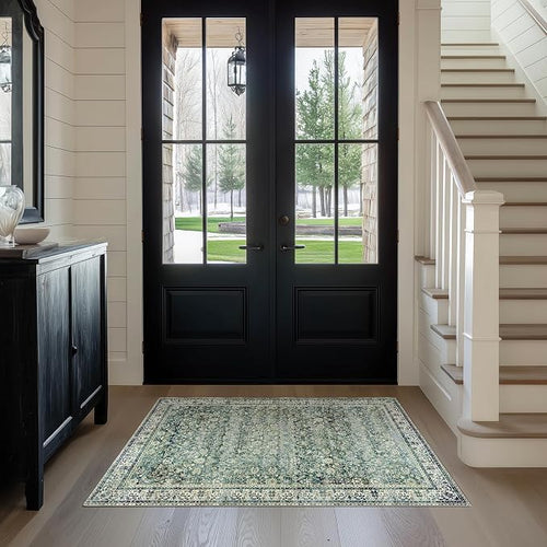 3x5 Area Rug for Entryway Indoor Low Pile Green Rugs by BILEEHOME