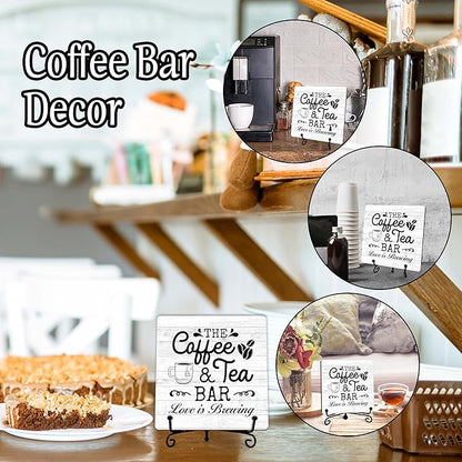 Coffee Bar Sign, Love is Brewing Farmhouse Tabletop Decor, Coffee and Tea Lover - Image 3