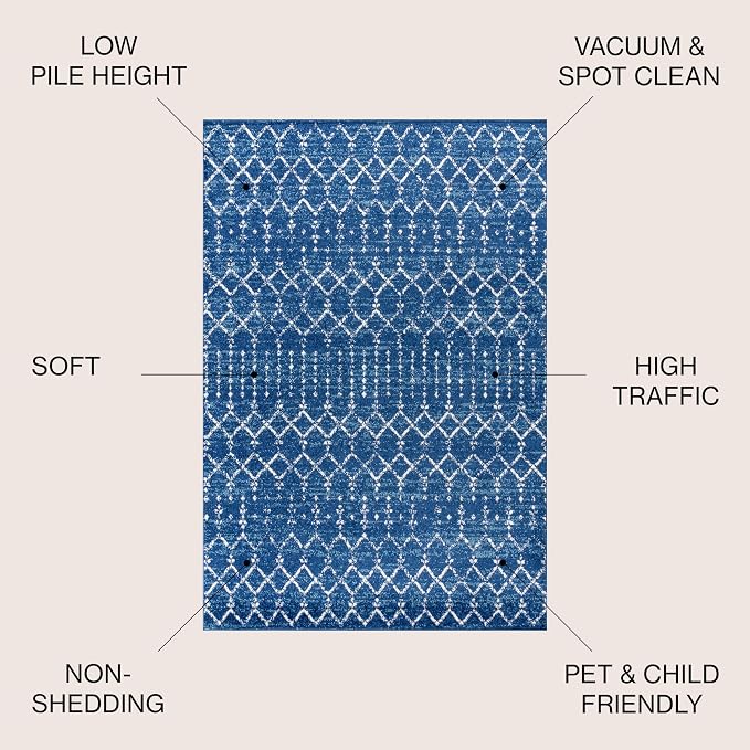 JONATHAN Y Boho Vintage Diamond Blue/White Indoor Area Rug 3X5 ft, Moroccan Hype - Image 3