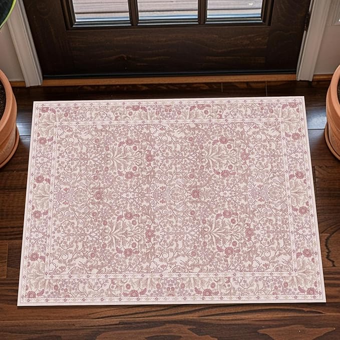 Washable 2x3 Entry Rug, Front Door Rugs Indoor, Vintage Floral Area Rugs by Unknown